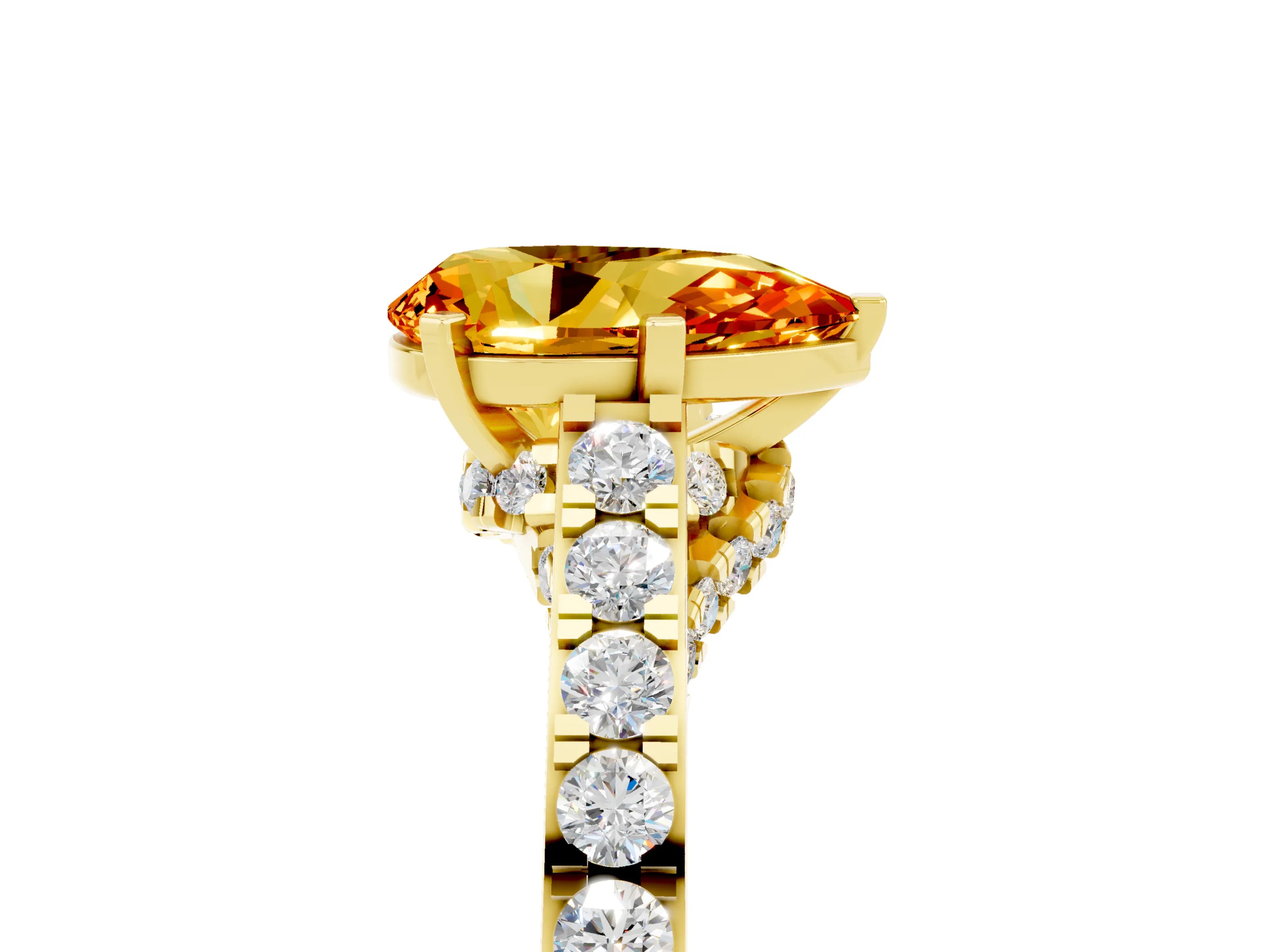Yellow gold Pear Cut Diamond Solitaire Ring with Pavé Band and Prong Setting_5