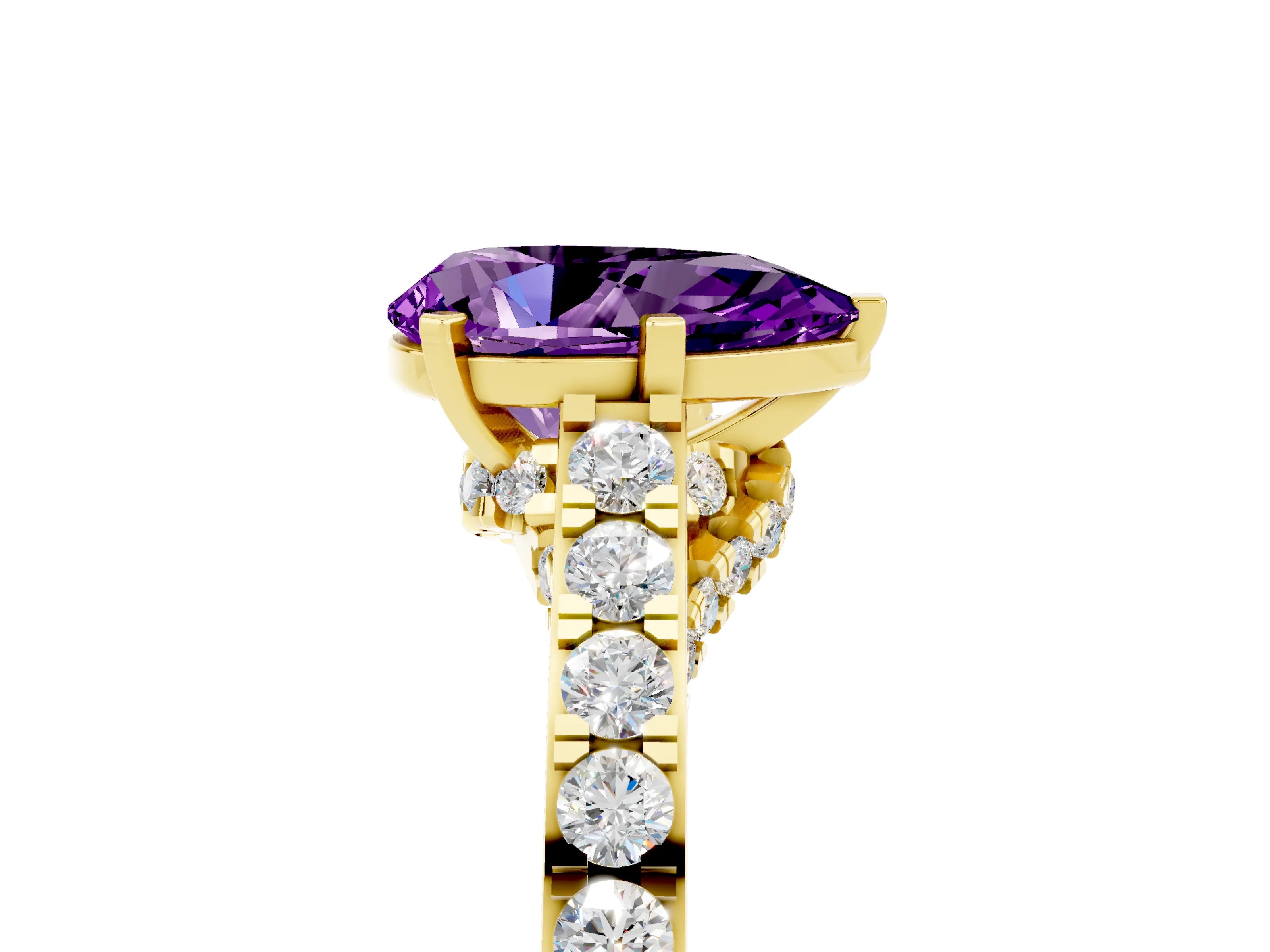 Yellow gold Pear Cut Diamond Solitaire Ring with Pavé Band and Prong Setting_5