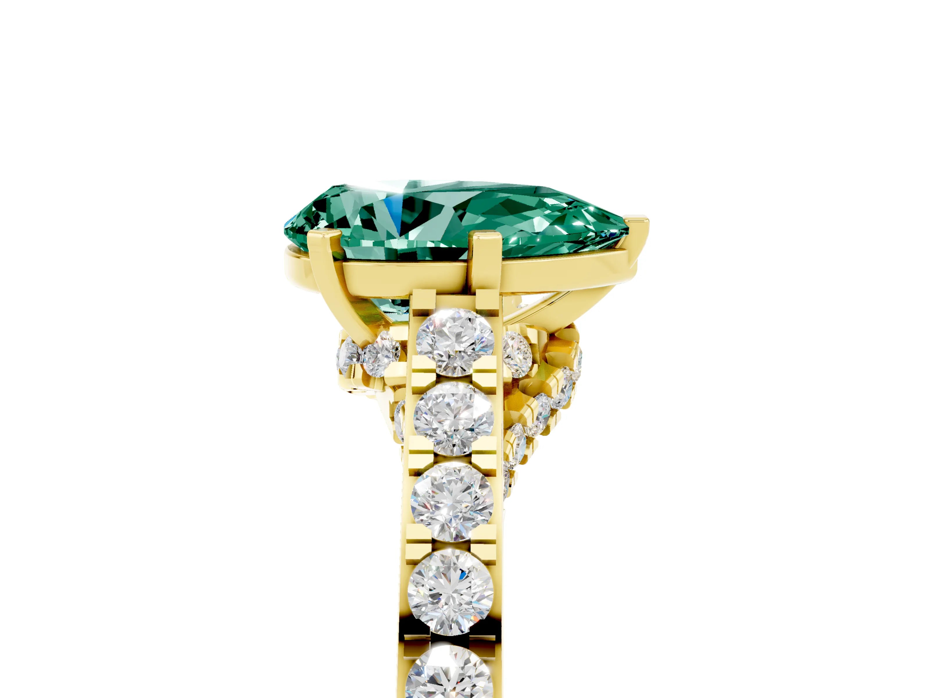 Yellow gold Pear Cut Diamond Solitaire Ring with Pavé Band and Prong Setting_5