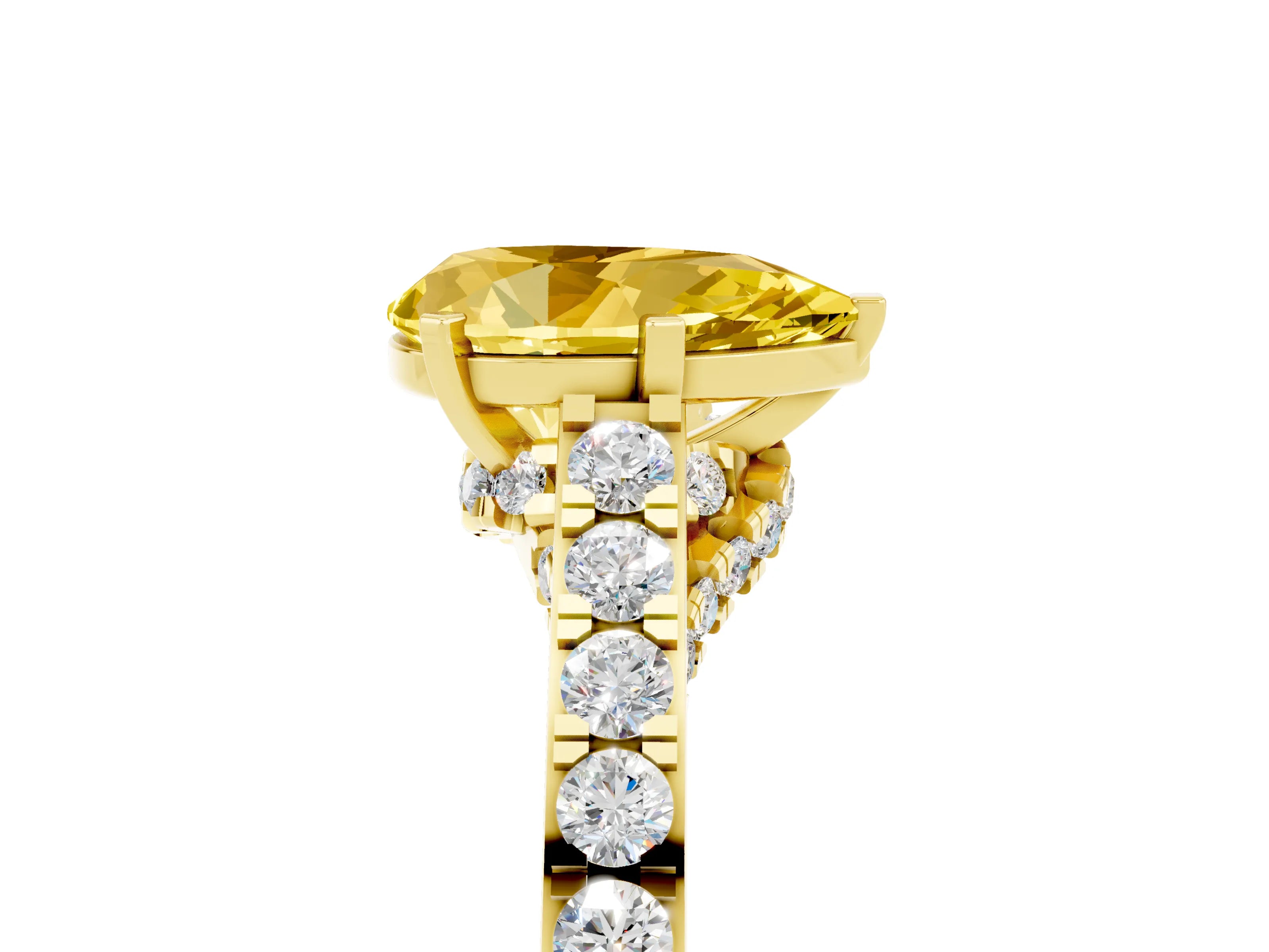 Yellow gold Pear Cut Diamond Solitaire Ring with Pavé Band and Prong Setting_5