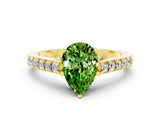 Yellow gold Pear Cut Diamond Solitaire Ring with Pavé Band and Prong Setting