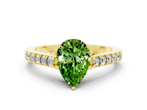 Yellow gold Pear Cut Diamond Solitaire Ring with Pavé Band and Prong Setting