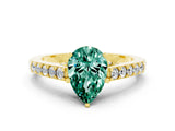 Yellow gold Pear Cut Diamond Solitaire Ring with Pavé Band and Prong Setting