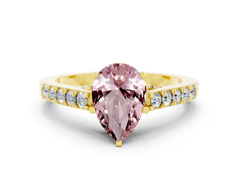 Yellow gold Pear Cut Diamond Solitaire Ring with Pavé Band and Prong Setting