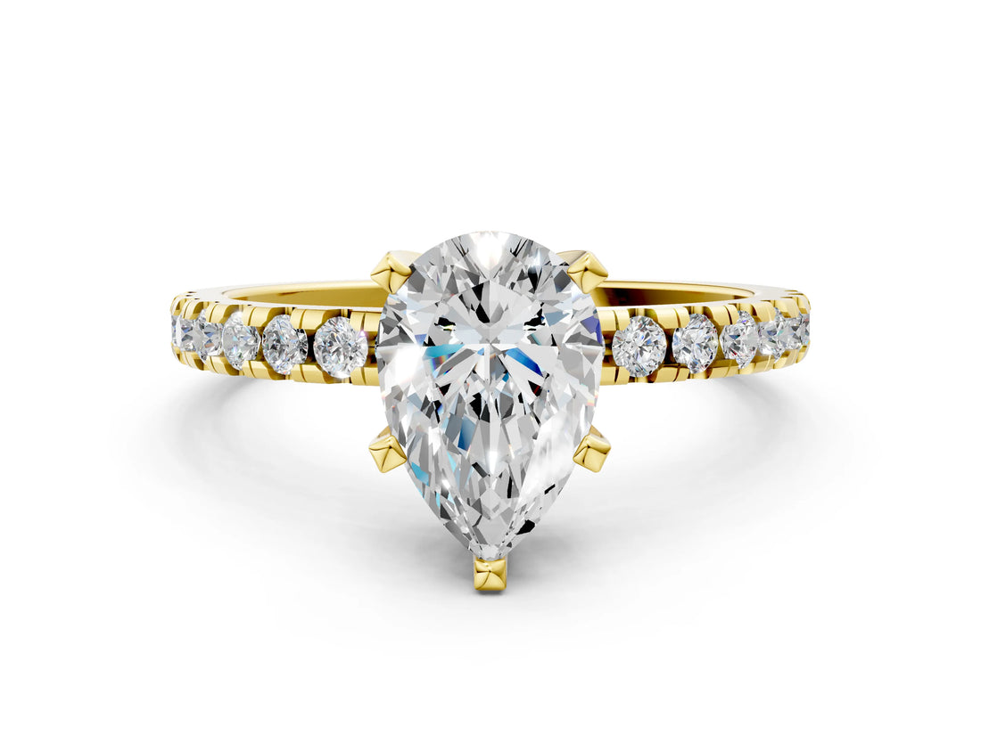 Yellow gold Pear Cut Diamond Solitaire Ring with Round  Pavé Band and Four-Prong Setting_43