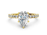 Yellow gold Pear Cut Diamond Solitaire Ring with Round  Pavé Band and Four-Prong Setting_43