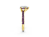 Yellow gold Pear Cut Diamond Solitaire Ring with Round with Amethyst side stone Pavé Band and Four-Prong Setting_38