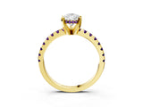 Yellow gold Pear Cut Diamond Solitaire Ring with Round with Amethyst side stone Pavé Band and Four-Prong Setting_39