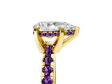 Yellow gold Pear Cut Diamond Solitaire Ring with Round with Amethyst side stone Pavé Band and Four-Prong Setting_41