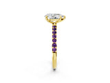 Yellow gold Pear Cut Diamond Solitaire Ring with Round with Amethyst side stone Pavé Band and Prong Setting_14
