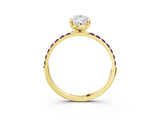 Yellow gold Pear Cut Diamond Solitaire Ring with Round with Amethyst side stone Pavé Band and Prong Setting_15