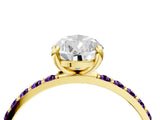 Yellow gold Pear Cut Diamond Solitaire Ring with Round with Amethyst side stone Pavé Band and Prong Setting_16