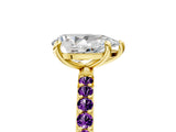 Yellow gold Pear Cut Diamond Solitaire Ring with Round with Amethyst side stone Pavé Band and Prong Setting_17