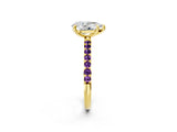 Yellow gold Pear Cut Diamond Solitaire Ring with Round with Amethyst side stone Pavé Band and Prong Setting_2