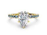 Yellow gold Pear Cut Diamond Solitaire Ring with Round with Aquamarine side stone Pavé Band and Four-Prong Setting_36