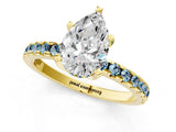 Yellow gold Pear Cut Diamond Solitaire Ring with Round with Aquamarine side stone Pavé Band and Four-Prong Setting_37