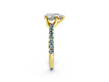 Yellow gold Pear Cut Diamond Solitaire Ring with Round with Aquamarine side stone Pavé Band and Four-Prong Setting_38