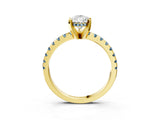 Yellow gold Pear Cut Diamond Solitaire Ring with Round with Aquamarine side stone Pavé Band and Four-Prong Setting_39