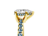 Yellow gold Pear Cut Diamond Solitaire Ring with Round with Aquamarine side stone Pavé Band and Four-Prong Setting_41