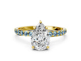Yellow gold Pear Cut Diamond Solitaire Ring with Round with Aquamarine side stone Pavé Band and Prong Setting_24