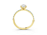 Yellow gold Pear Cut Diamond Solitaire Ring with Round with Aquamarine side stone Pavé Band and Prong Setting_27