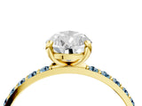 Yellow gold Pear Cut Diamond Solitaire Ring with Round with Aquamarine side stone Pavé Band and Prong Setting_28
