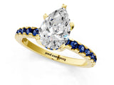 Yellow gold Pear Cut Diamond Solitaire Ring with Round with Blue Sapphire side stone Pavé Band and Four-Prong Setting_37