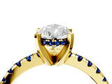 Yellow gold Pear Cut Diamond Solitaire Ring with Round with Blue Sapphire side stone Pavé Band and Four-Prong Setting_40
