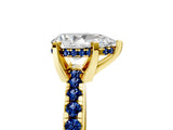 Yellow gold Pear Cut Diamond Solitaire Ring with Round with Blue Sapphire side stone Pavé Band and Four-Prong Setting_41