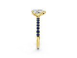 Yellow gold Pear Cut Diamond Solitaire Ring with Round with Blue Sapphire side stone Pavé Band and Prong Setting_14