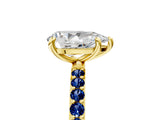 Yellow gold Pear Cut Diamond Solitaire Ring with Round with Blue Sapphire side stone Pavé Band and Prong Setting_17