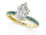 Yellow gold Pear Cut Diamond Solitaire Ring with Round with Blue Topaz side stone Pavé Band and Four-Prong Setting_37