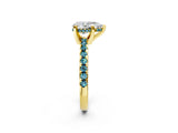 Yellow gold Pear Cut Diamond Solitaire Ring with Round with Blue Topaz side stone Pavé Band and Four-Prong Setting_38