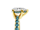 Yellow gold Pear Cut Diamond Solitaire Ring with Round with Blue Topaz side stone Pavé Band and Four-Prong Setting_41