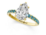 Yellow gold Pear Cut Diamond Solitaire Ring with Round with Blue Topaz side stone Pavé Band and Prong Setting_13