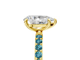 Yellow gold Pear Cut Diamond Solitaire Ring with Round with Blue Topaz side stone Pavé Band and Prong Setting_17