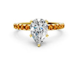 Yellow gold Pear Cut Diamond Solitaire Ring with Round with Citrine side stone Pavé Band and Four-Prong Setting_36