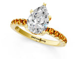 Yellow gold Pear Cut Diamond Solitaire Ring with Round with Citrine side stone Pavé Band and Four-Prong Setting_37