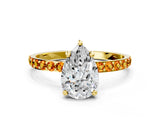 Yellow gold Pear Cut Diamond Solitaire Ring with Round with Citrine side stone Pavé Band and Prong Setting_12