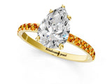 Yellow gold Pear Cut Diamond Solitaire Ring with Round with Citrine side stone Pavé Band and Prong Setting_13