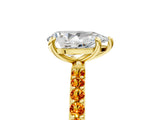 Yellow gold Pear Cut Diamond Solitaire Ring with Round with Citrine side stone Pavé Band and Prong Setting_17