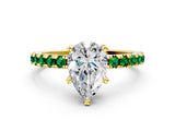 Yellow gold Pear Cut Diamond Solitaire Ring with Round with Emerald side stone Pavé Band and Four-Prong Setting_36