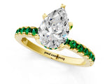 Yellow gold Pear Cut Diamond Solitaire Ring with Round with Emerald side stone Pavé Band and Four-Prong Setting_37