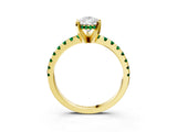 Yellow gold Pear Cut Diamond Solitaire Ring with Round with Emerald side stone Pavé Band and Four-Prong Setting_39