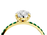 Yellow gold Pear Cut Diamond Solitaire Ring with Round with Emerald side stone Pavé Band and Prong Setting_28