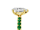 Yellow gold Pear Cut Diamond Solitaire Ring with Round with Emerald side stone Pavé Band and Prong Setting_29