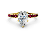Yellow gold Pear Cut Diamond Solitaire Ring with Round with Garnet side stone Pavé Band and Four-Prong Setting_36