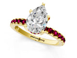 Yellow gold Pear Cut Diamond Solitaire Ring with Round with Garnet side stone Pavé Band and Four-Prong Setting_37