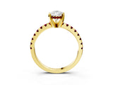 Yellow gold Pear Cut Diamond Solitaire Ring with Round with Garnet side stone Pavé Band and Four-Prong Setting_39