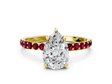 Yellow gold Pear Cut Diamond Solitaire Ring with Round with Garnet side stone Pavé Band and Prong Setting_24